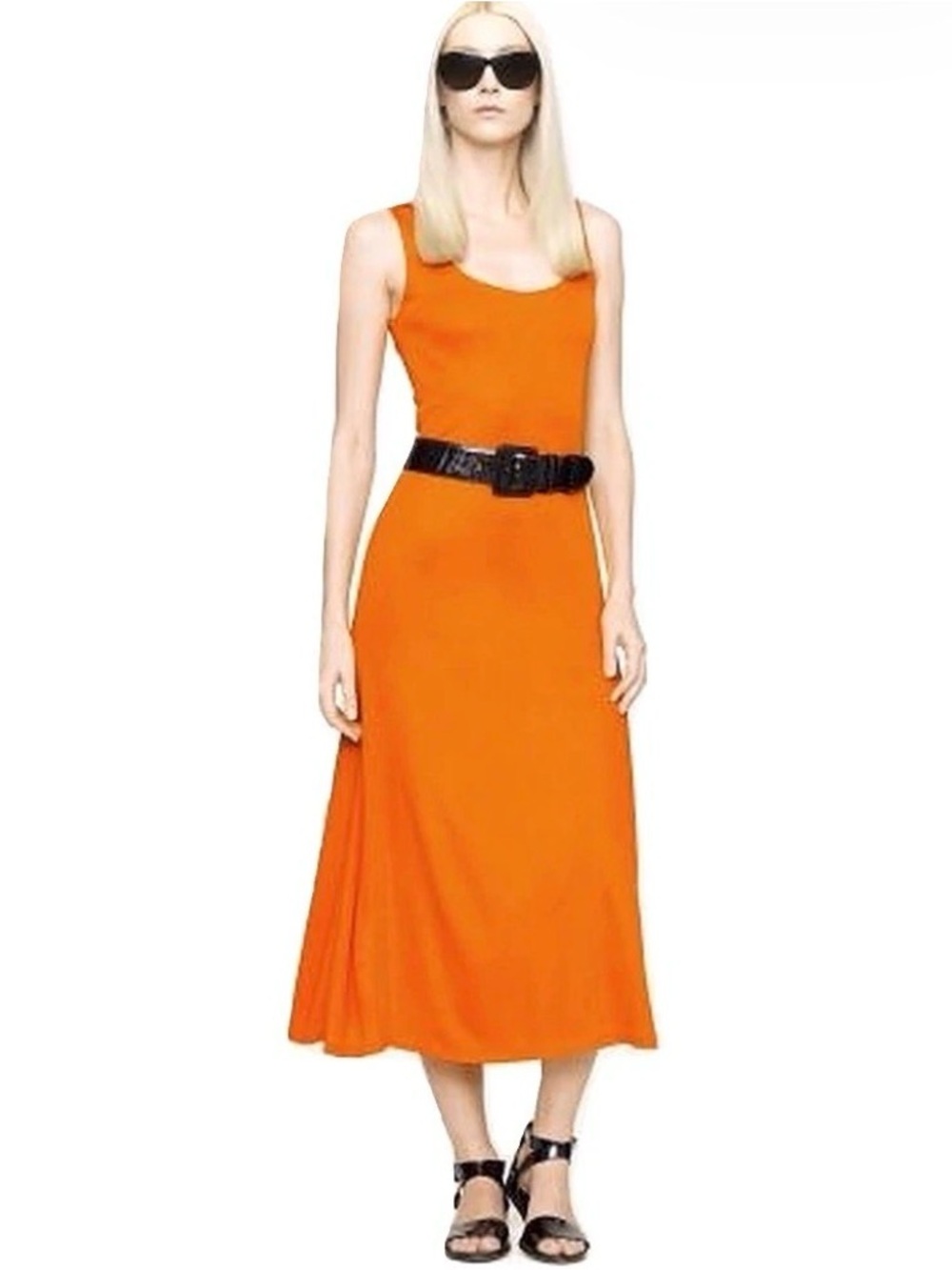Polo Ralph Lauren Tangerine Orange Maxi Slip Dress Minimalist Luxury L